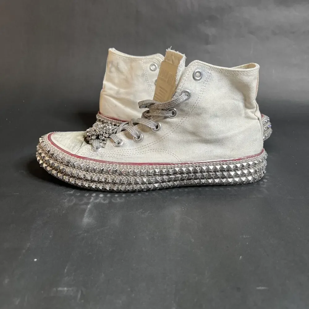 Nan-ku Couture White Jewel Studded Hi Top Sneakers Size 9.5 Tasseled Medallion - Picture 13 of 15
